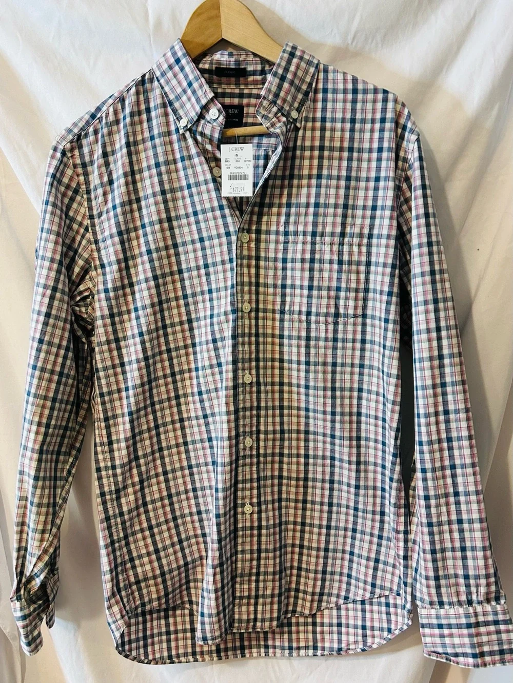 J. Crew Men's Long-Sleeve Button-Down Plaid Shirt - Blue/Pink/White size small